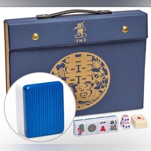 YMI Blue and Gold Mahjong Travel Set with Blue Tile Rack